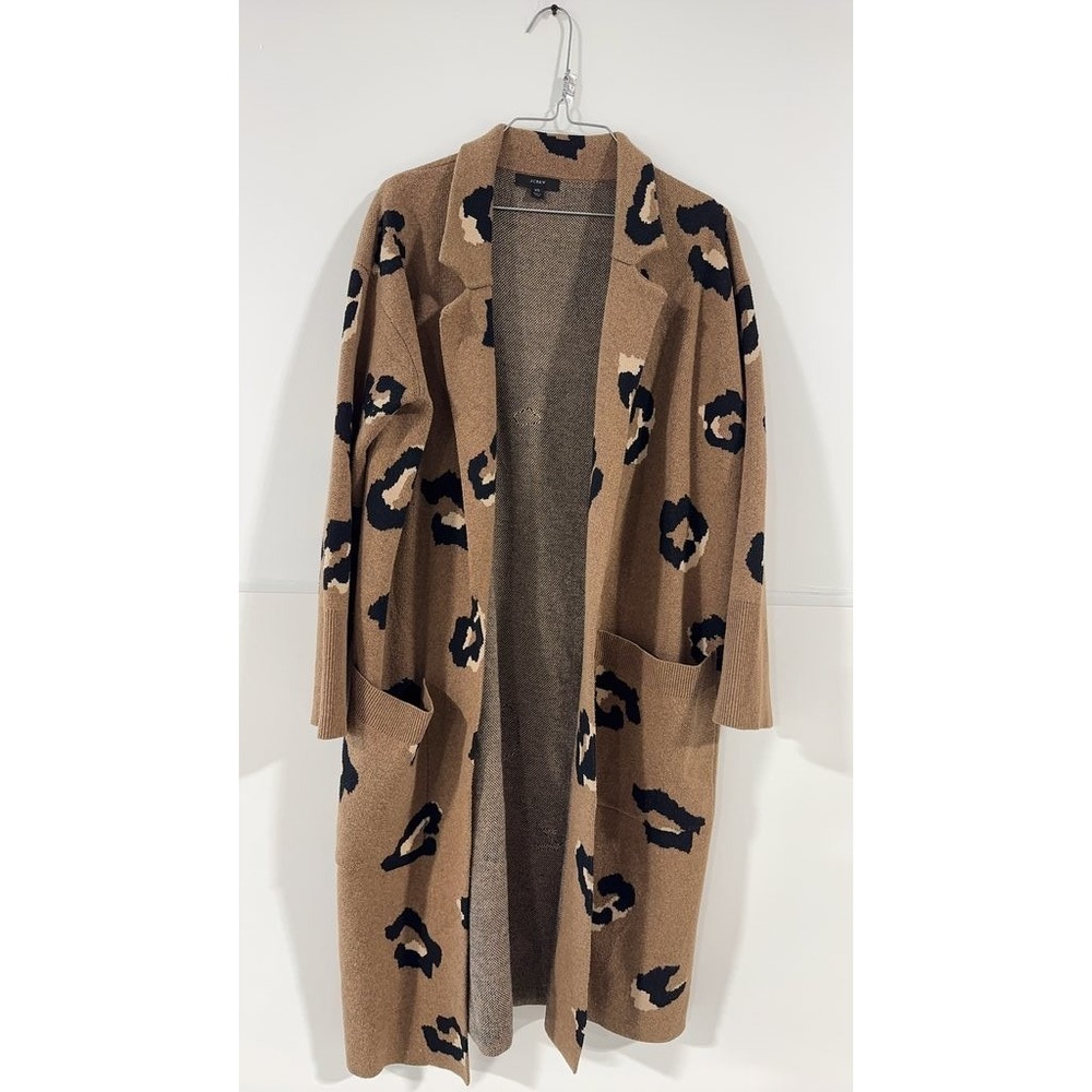 J.Crew Leopard Print Open Front Cardigan Brown Longline XS